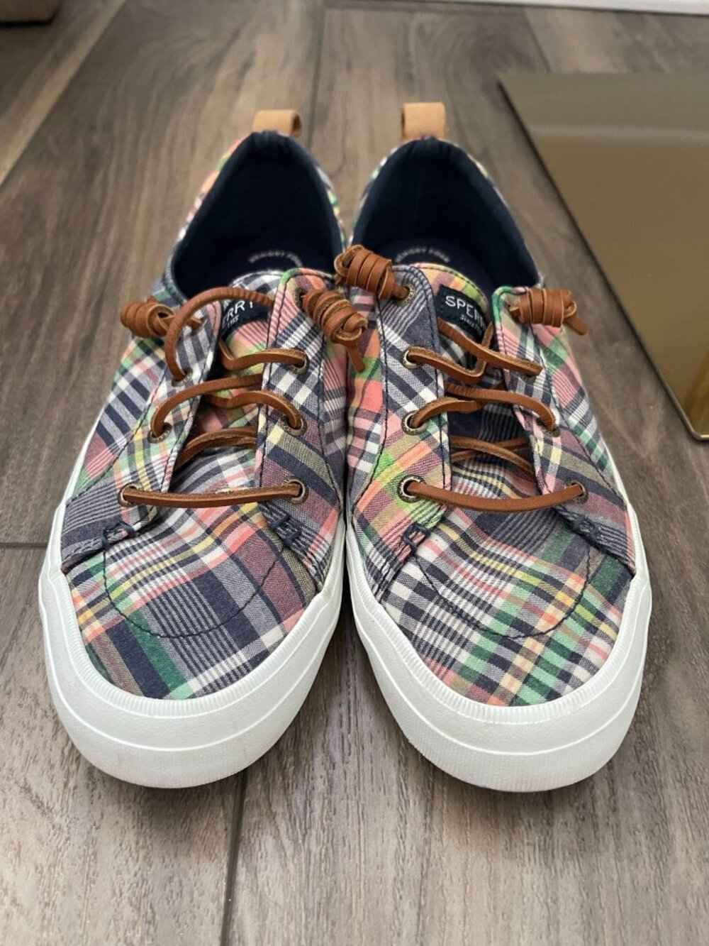Sperry Womens Plaid Crest Vibe Sneakers Multicolor Canvas Size 9.5 Casual Shoes
